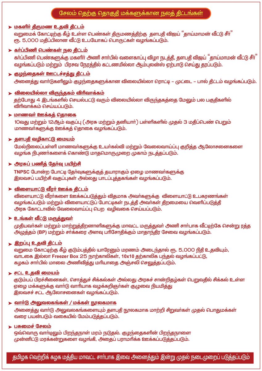 slmtvk's tweet photo. தமிழக வெற்றிக் கழகம் சேலம் தெற்கு தொகுதிக்கான நலத்திட்டங்கள் 🔥🔥🔥

@TamilanParthib1 👌👌👌

#தமிழகவெற்றிக்கழகம்‌ 
#Constituency_Manifesto
#சேலம்_தெற்கு https://t.co/pJ2x6JMzHl