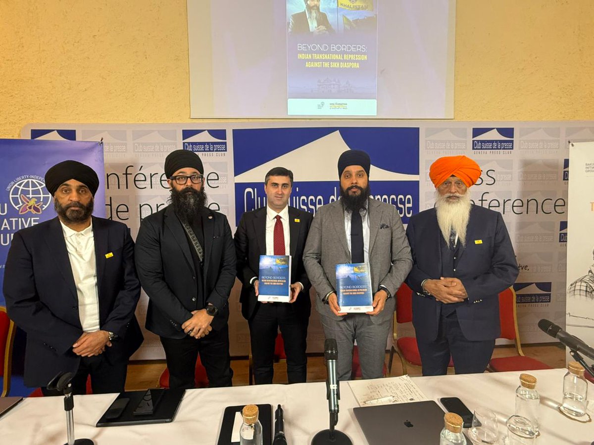 bakuinitiative's tweet photo. A report titled “Beyond Borders: Indian Transnational Repression Against the Sikh Diaspora” jointly prepared by Baku Initiative Group and Sikh Federation International presented to the public at the Geneva Press Club.
The 58-page report presents fact-based evidences of the systematic pressure mechanisms implemented by Indian Government against Sikhs and other ethnic groups abroad.      Director General of the Geneva Press Club, experts in international law, human rights defenders and representatives of leading global media outlets such as the BBC and AFP, along with other media representatives attended the presentation ceremony.