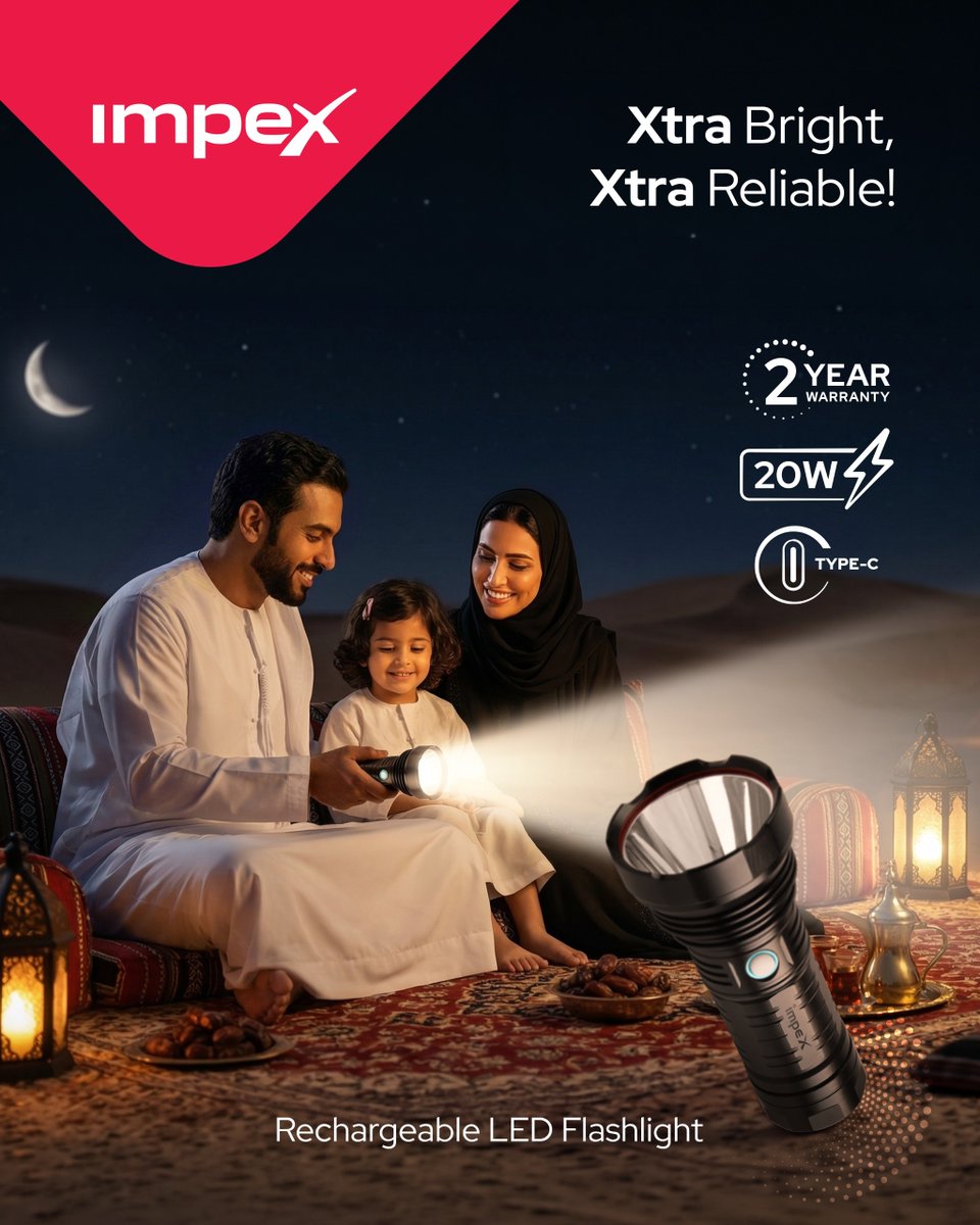 Impexgcc's tweet image. Light up every moment with Impex Rechargeable LED Flashlight. 
Xtra Bright. Xtra Reliable. Built to shine when you need it most.

#impex #flashlight #rechargeableledflashlight