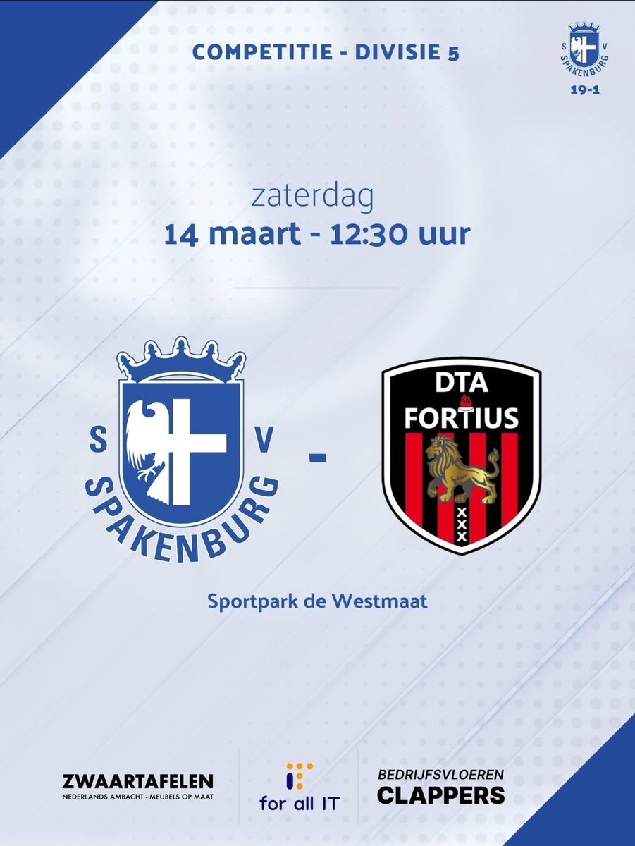 Naast natuurlijk de derby in het dorp. Spelen we daarvoor zelf ook nog een wedstrijd. Om 12:30 trappen we af tegen het Amsterdamse DTA Fortius.