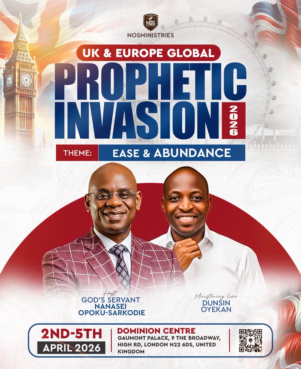 nosministries's tweet photo. 🦅 The Eagle is coming to the UK 🇬🇧🔥
Dunsin Oyekan will be LIVE at the UK & Europe Global Prophetic Invasion 2026.
📅 April 2–5, 2026
4 days of intense worship, prophetic sounds, and life-changing encounters.
Don’t miss this.
#DunsinOyekan #PropheticInvasion #GlobalRevival https://t.co/NreygzxLqh