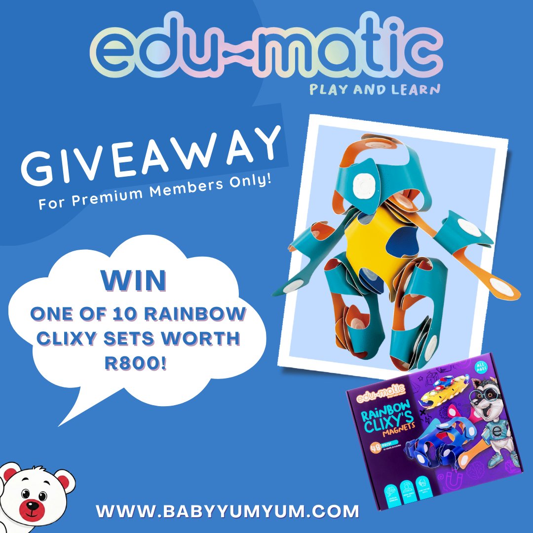 WIN 1 of 10 Edu-Matic Rainbow Clixy’s! 🌈

Let your little one build, create and explore with this colourful construction set. BabyYumYum Premium members are automatically in the draw to win.
Entries close 21 March!

👉Enter here:zurl.co/sd00N
**Ts and Cs apply.