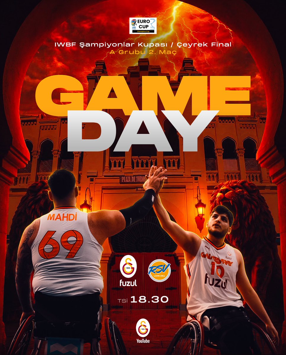 tsbgalatasaray's tweet photo. Game day! 🏀

🏆 Şampiyonlar Kupası A Grubu, 2. Maç 
🆚 RSV Lahn-Dill
📍 Pabellón Lepanto⌚️TSİ 18.30 
📺 Galatasaray YouTube
🦁 #EngelsizAslanlar 💛❤️ https://t.co/lgRsRsoywC