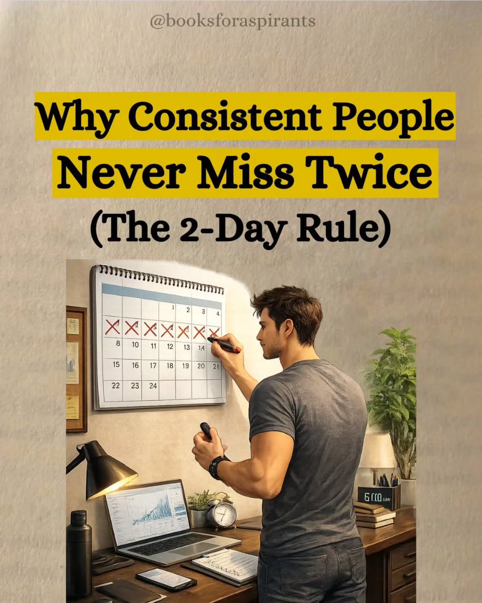 Why Consistent People Never Miss Twice.

(The 2- Day Rule) :🧵 👇
