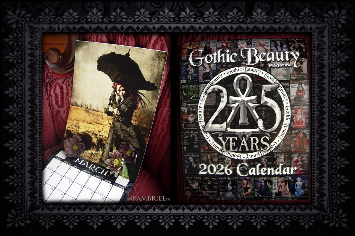 GothicBeautyMag's tweet photo. If you have a Gothic Beauty 2026 25 Year Retrospective Calendar, you can celebrate Friday the 13th with Gothic Beauty Magazine and Kambriel @kambrieldesign  We love love love this photo she took of her page in this collectible printing.

#kambriel #Gothi… https://t.co/qQpZ8U2YZc https://t.co/SPWqSTZQvy