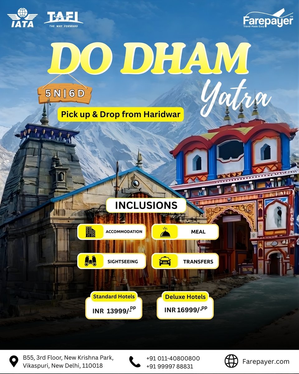 Farepayer_1's tweet photo. 🌄 Experience the Divine Do Dham Yatra 🕉️
5N | 6D 
#farepayer #dodham #haridwar https://t.co/2rmBk3nrhz