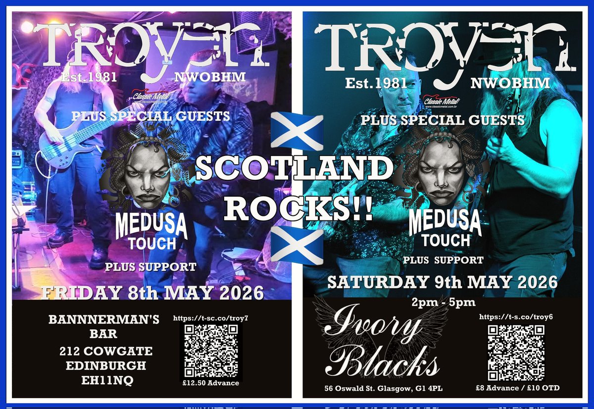 Troyen14's tweet photo. In May we head north of the border to play two gigs at two iconic Scottish venues with our good friends Medusa Touch. Ticket links below https://t.co/iyRKqAtphP https://t.co/8VqFyMzxw9 #supportbands #livemusic #letthemusicplay #supportlivemusic #nwobhm #classicmetalrecords https://t.co/nqJWHumn2s