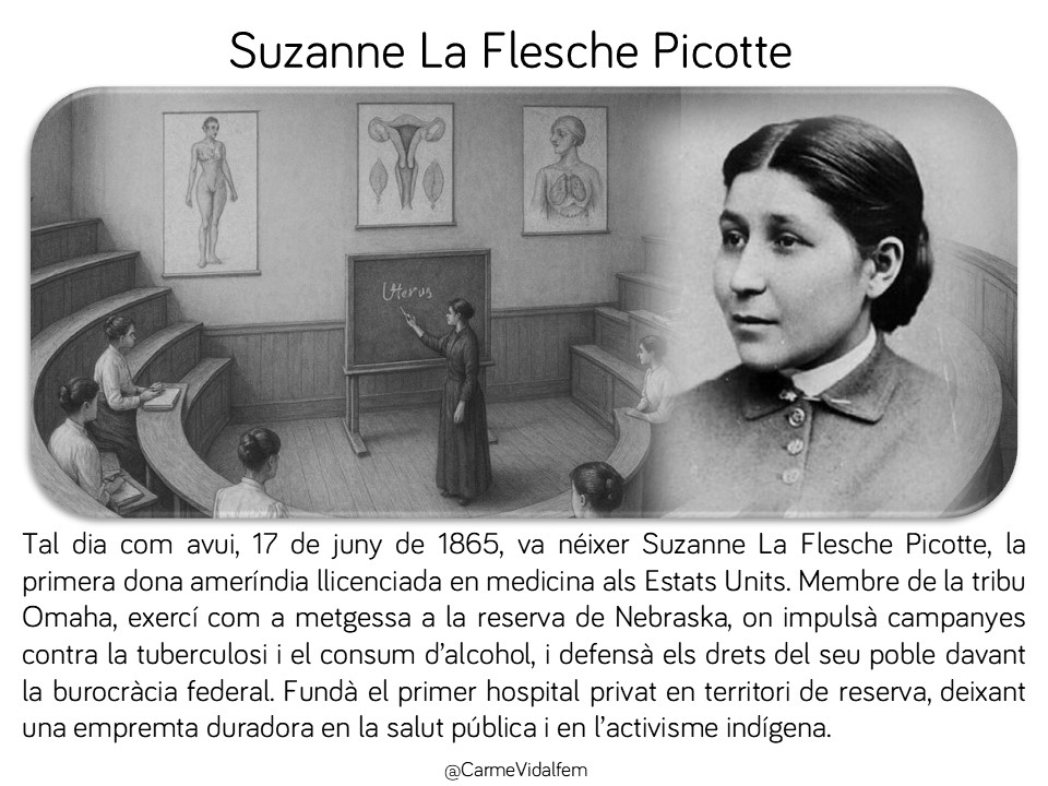 CarmeVidalFem's tweet photo. #taldiacomavui, 17 de juny de 1865, va néixer Suzanne Picotte, primera dona ameríndia metgessa als EUA. Va fundar un hospital i defensà la salut indígena #salutpública #activismeindígena #feminismes #capdonaenoblit #metgesses #pioneres 🇺🇸🩺 https://t.co/TJi0tMH4lv