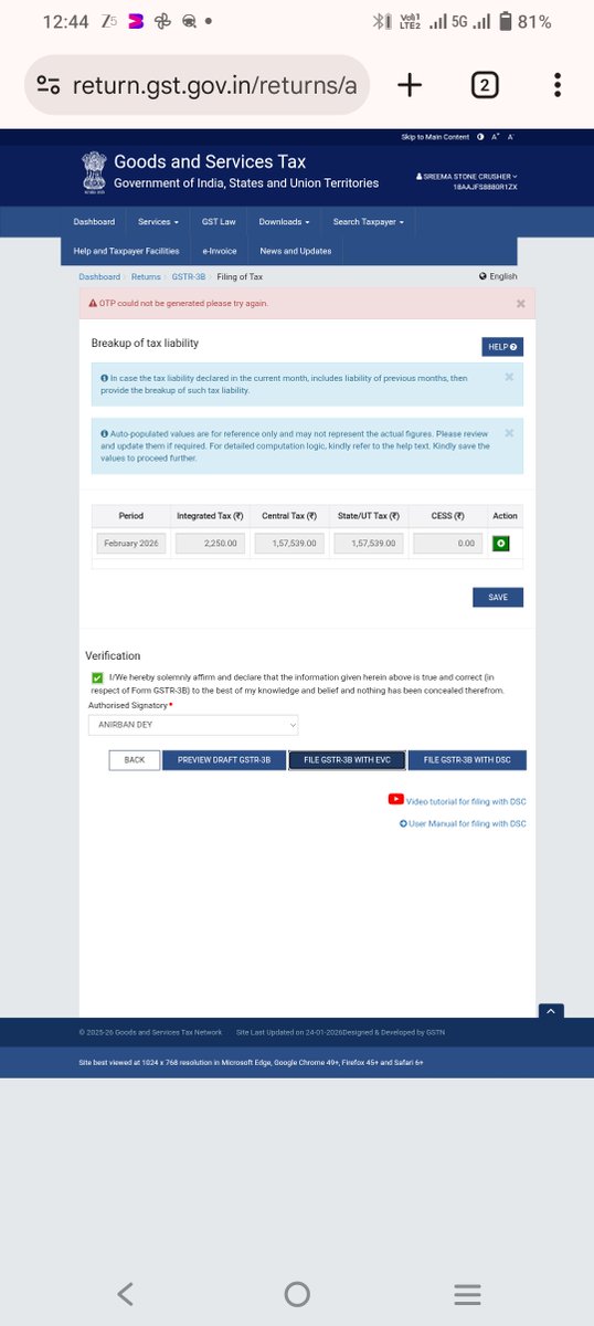 1981_dey's tweet photo. @Infosys_GSTN kindly solve my problem. I am unable to File GSTR3B for February 2026 https://t.co/drgn49gcpy