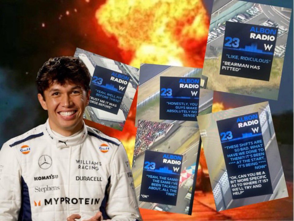 I miss the Alex albon annoying like that when the car or the team annoying him