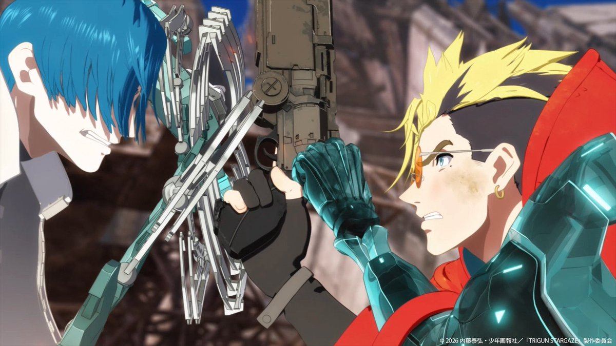 CG_Orange_eng's tweet photo. TRIGUN STARGAZE

New Episode comes out Saturday!
“MARTYR”

Having merged with the Plants, Knives has taken on a new shape and immense power.
Vash lures the Ark to the place where the brothers first arrived on No Man’s Land but there, Vash must make a decision. https://t.co/Rx2vviaIZe