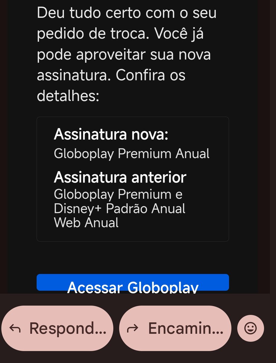 WagnerRodrigoB1's tweet photo. @globoplay no chat quem me responde é um robô?! Teria como falar com um representante do streaming?! Chegou um e-mail de alteração no meu plano e não realizei essa alteração de forma alguma https://t.co/Qr6OiOh6kc