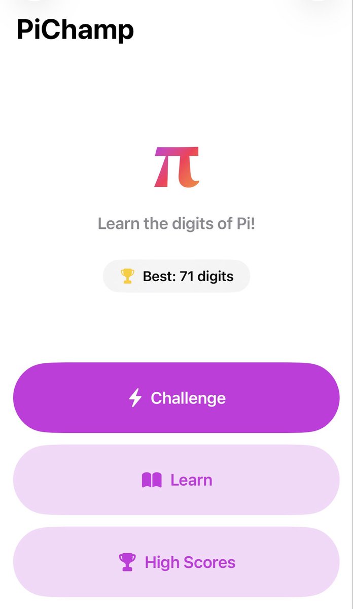 michal_codes's tweet photo. It’s Pi Day 🥧

So naturally I built an app for it.

Pi Champ - type the digits of π from memory, beat your high score, go again.

No ads. No accounts. No data collected. Just you vs 3.14159…

How far can you get? 👇

https://t.co/gI1uBCWjvN

#PiDay #iOS #IndieApp https://t.co/RrU8iekkHN