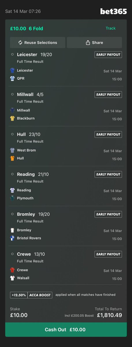 TenQuidCoupons's tweet photo. £10 Punt #EFL #BPL #Acca #Football #Bet Add To Your Bet Slip - https://t.co/cA49hxlfmL https://t.co/cNJanrQgIZ