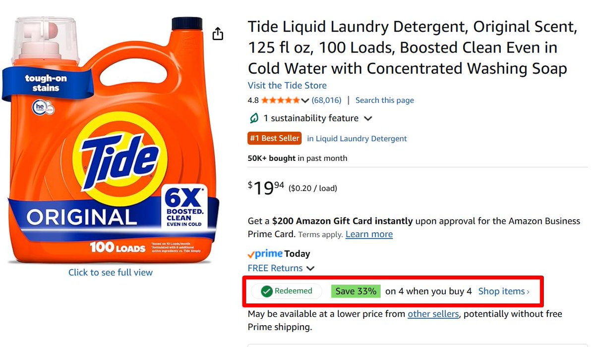 Pricerrors's tweet photo. AMAZON PROMO COUPON ON TIDE 

Make sure to redeem this coupon on both products 

If you do not see this, making a new account might solve this issue 

Amazon resets such promo coupons for new accounts https://t.co/S6oTSnid7D