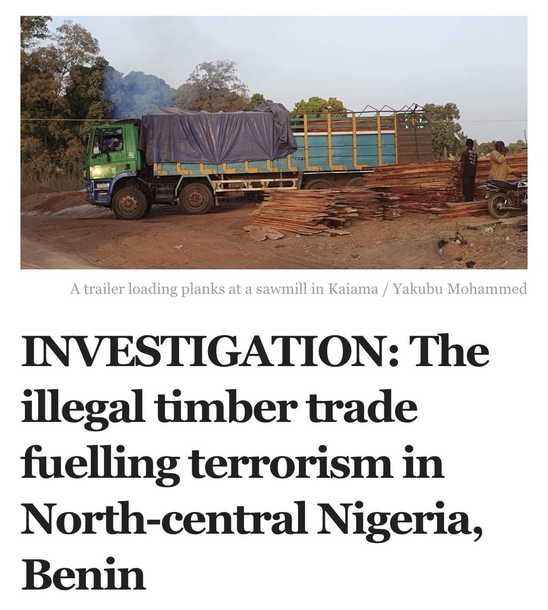 The terrorism crisis in North-central Nigeria is not getting enough attention.

<a href="/CJIDAfrica/">Centre for Journalism Innovation and Development</a> commissioned this investigation to change that.

Inside Kainji National Park, the Ansaru-affiliated Mamuda group turned illegal timber into a war chest… they taxed loggers, funded