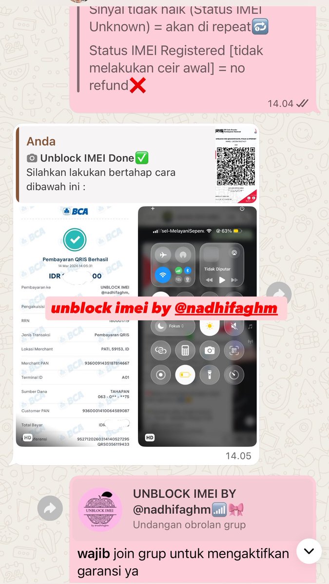 ndfa18's tweet photo. OPEN UNBLOCK IMEI TRUSTED!
✅ payment after sinyal muncul
✅ 3bulan cuma 1*0 aja
✅ Free konsultasi 
✅ Full garansi

#zonauangㅤ https://t.co/F5W0tQop3V