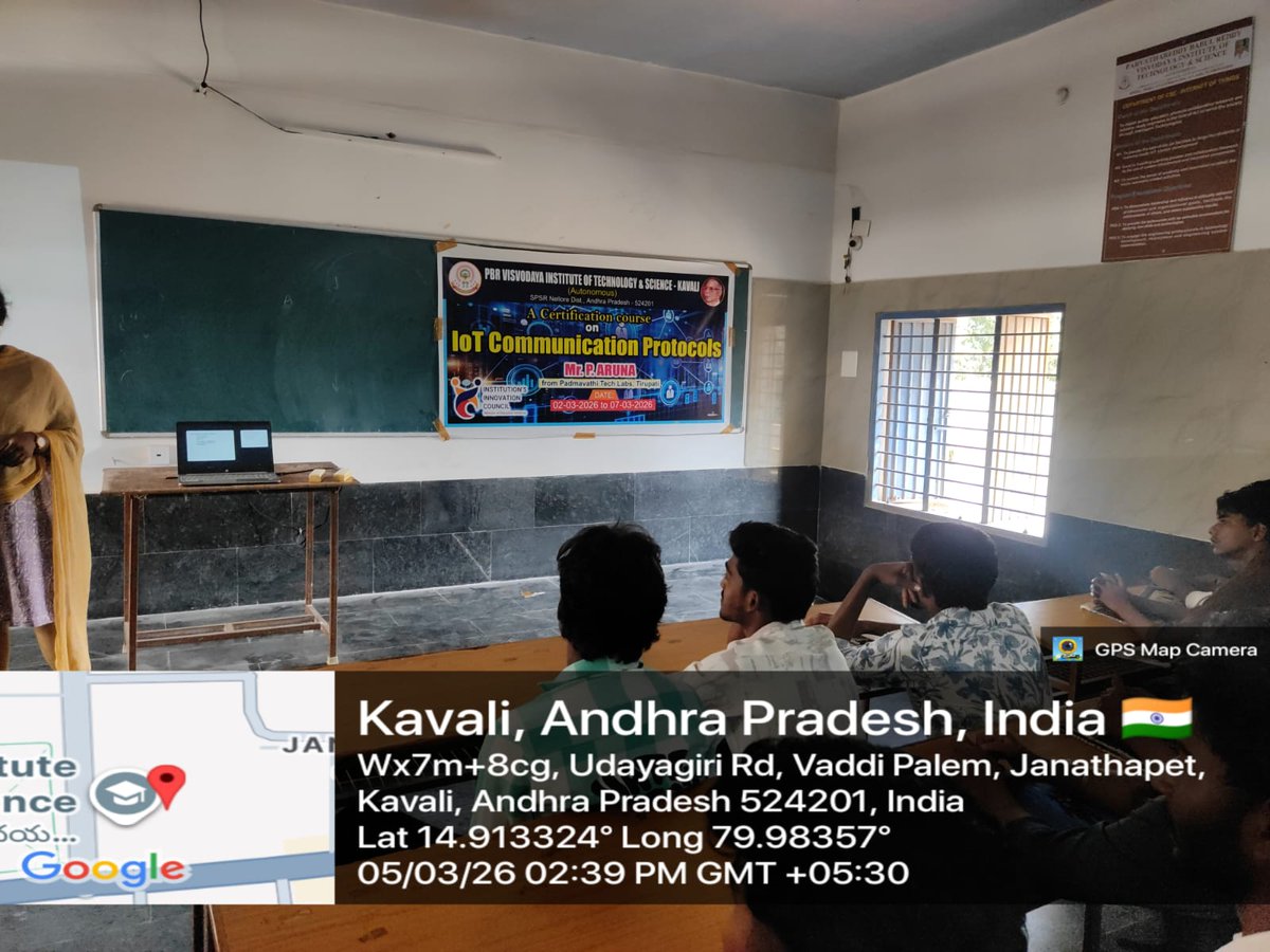 pbrvitsofficial's tweet photo. IoT Communication Protocols | 2–7 Mar 2026 🌐
Dept. of #CSEIOT, #PBRVITS conducted a 5-day certification course by Ms. P. Aruna (Padmavathi Labs, Tirupati). 60 III-Year students learned IoT communication protocols and their practical implementation.
#IoTProtocols #IoT 🚀 https://t.co/G8gt7Yaqmq