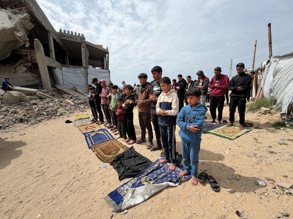 Resilience to perform prayers even in the streets after Israeli occupation forces have destroyed almost all mosques  (1,160+) in Gaza