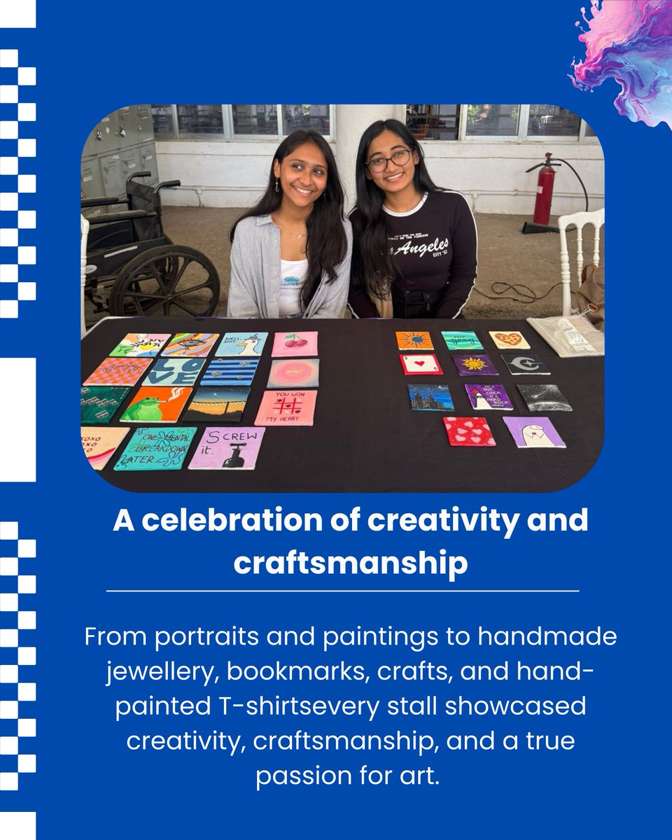 nmims_cis's tweet image. Creativity in full colour! 🎨✨

At Artisan’s Gazette, curated by the Art Factory Club, CIS students showcased their talent through portraits, paintings, handmade jewellery, crafts, bookmarks, and hand-painted T-shirts turning imagination into art.

#ArtisansGazette #ArtFactory