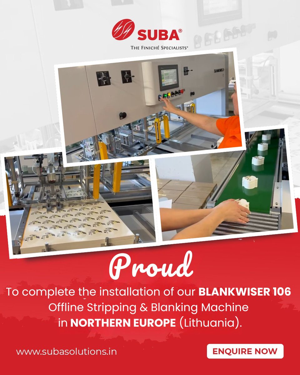 We are delighted to share that we have recently installed our Blankwiser 106 Offline Stripping &amp; Blanking Machines in Northern Europe (Lithuania) and North India.

Feel free to connect with us:
📞 +91-98849 99585
📧 marketing@subasolutions.com
🌐 subasolutions.in/service/offlin…