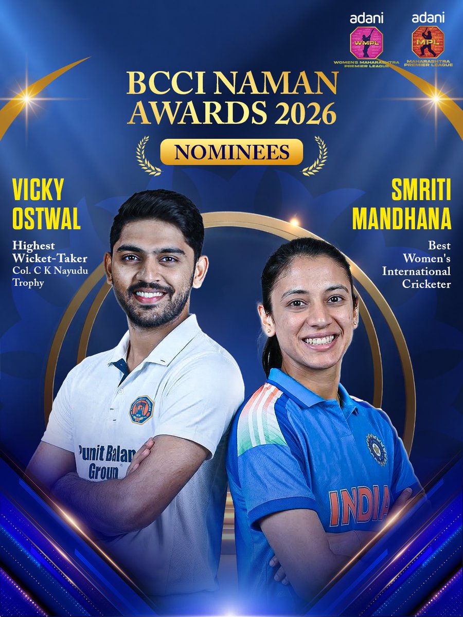 wmpltournament's tweet photo. Brilliance that couldn’t go unnoticed 💪

#ThisIsMahaCricket
#MPL2025 #namanawards #smritimandhana #vickyostwal https://t.co/zlmi5M0GI1