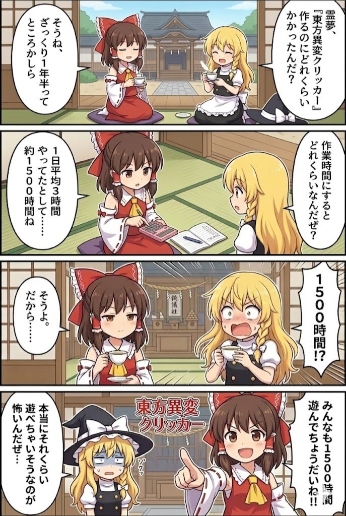 #東方異変クリッカー
開発にかかった時間。 