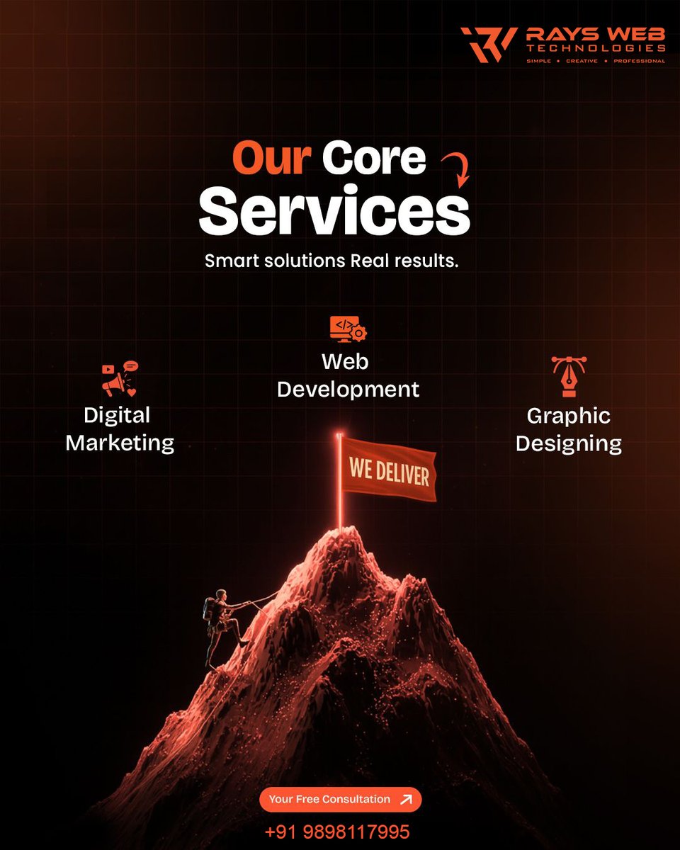 RaysWebTechno's tweet photo. Smart solutions. Real results. 🚀

 From strategy to execution, we help brands climb higher and deliver what truly matters.

✨ Digital Marketing
💻 Web Development
🎨 Graphic Designing

📩 DM us today or 📞 +91 9898117995 to start your journey!

#CoreServices #SmartSolutions https://t.co/OcucOVdIqo