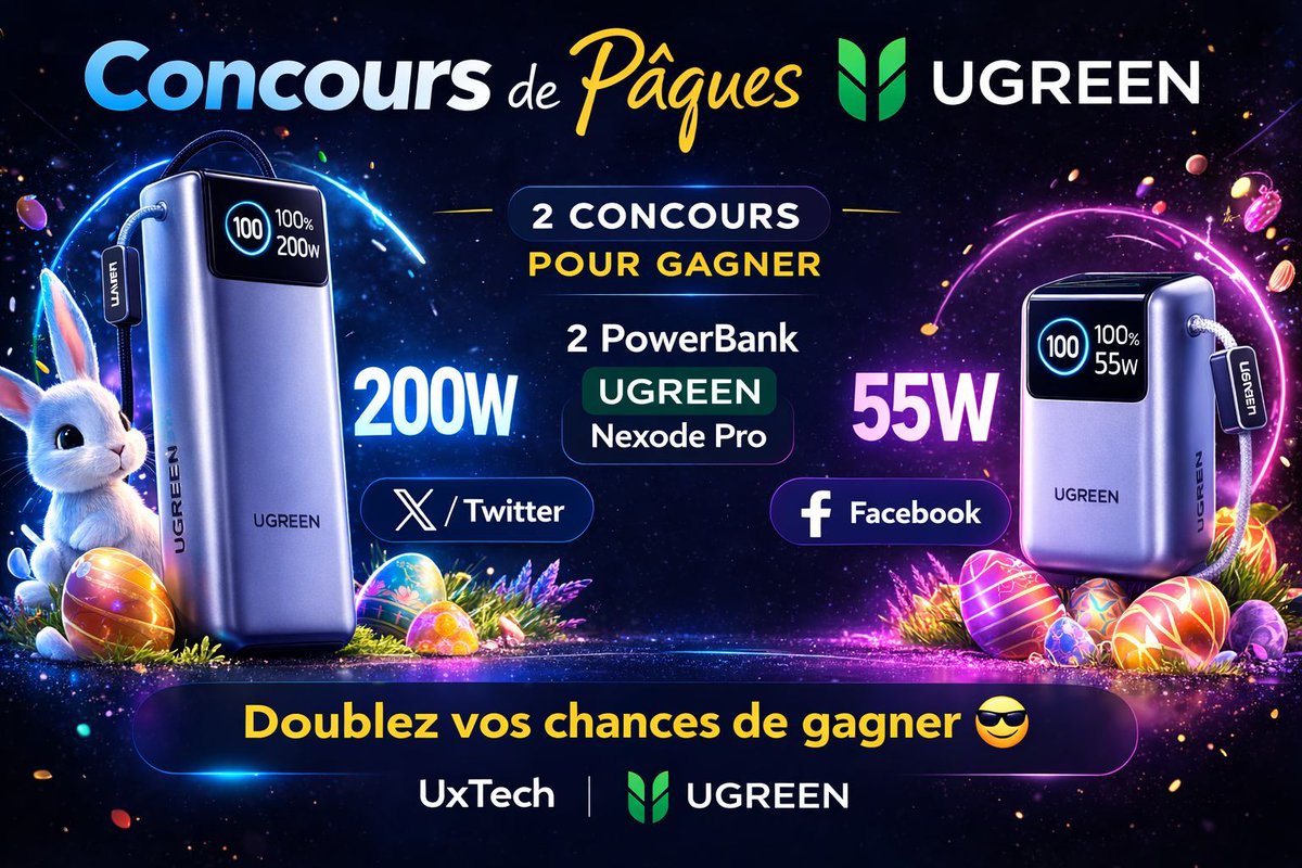 UX_Tech_FR's tweet image. 🍀 Alerte concours UxTech x Ugreen France !
Tentez de remporter 2 PowerBank dont la UGREEN Nexode Pro 🤯⚡️

Participez ici :
• X / Twitter : x.com/UX_Tech_FR/sta…
• Facebook : facebook.com/UXTechFR/posts…

Bonne chance à tous 🍀

#Ugreen #Concours #PowerBank #Nexode #UxTech