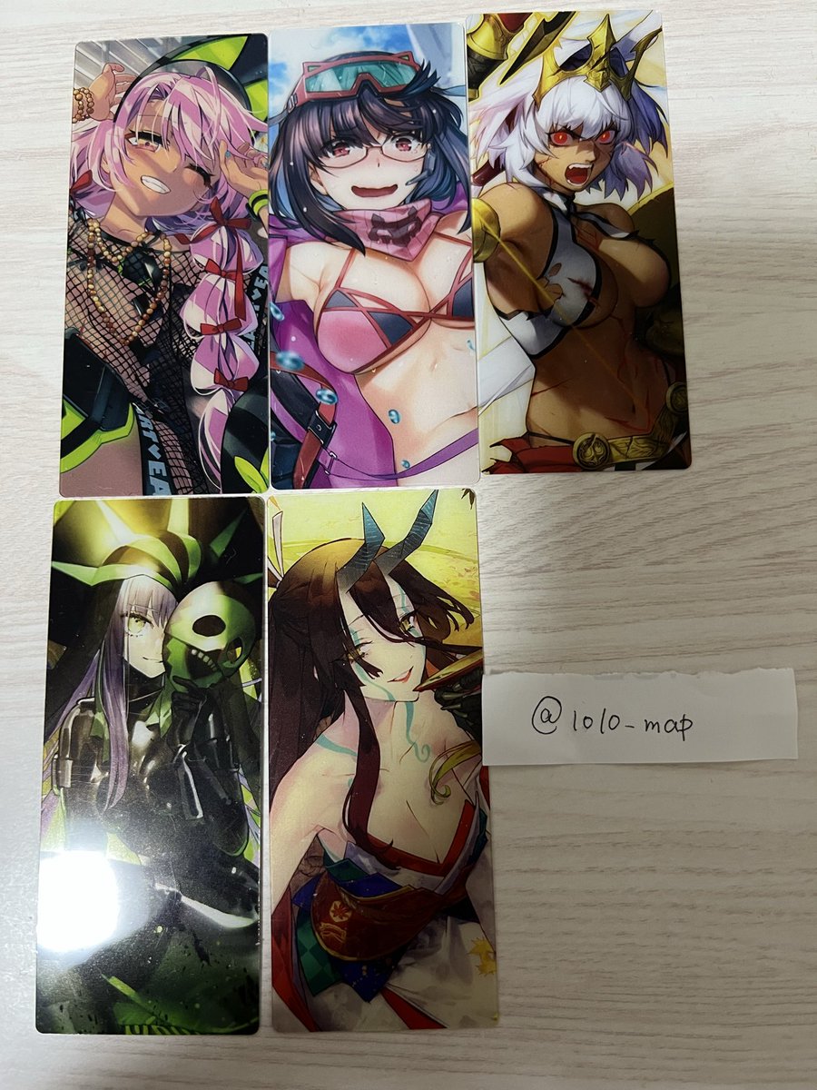 1010_map's tweet photo. 【交換譲渡】fgo 編成画面風カード

譲:画像1〜3or定価＋送料
※ALT記載あり

求:インドラ、アルジュナ・オルタ通常、サンタカルナ、ACドラコー＞道満通常、セタンタ通常、マシュパラディーン＞水着パッションリップ、以蔵スーツ、坂本龍馬、ドゥルガー、カーマ

郵���のみ。検索からでもお気軽にどうぞ https://t.co/cc4TG5mzs9