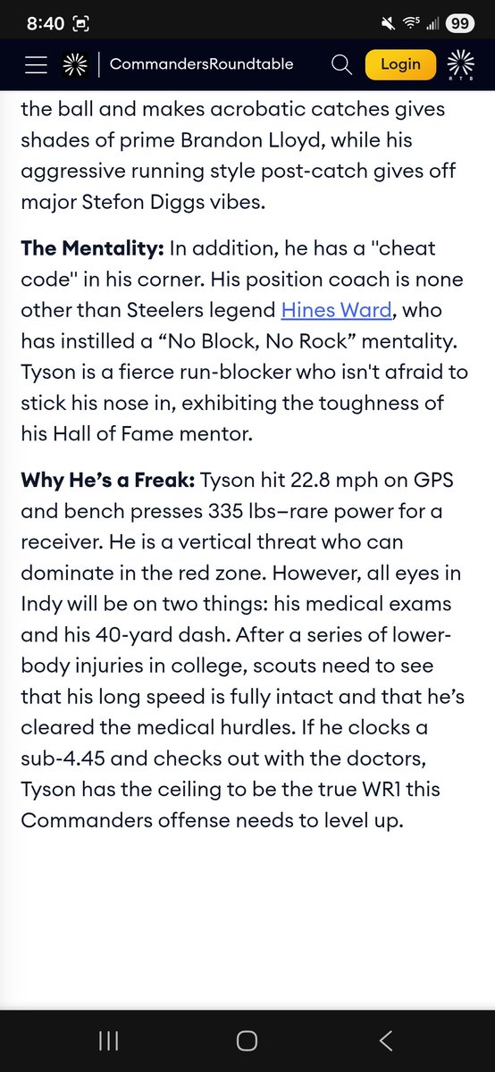 Since Jordyn Tyson seems to be picking up popularity this week (thanks <a href="/Ihartitz/">Ian Hartitz</a>) I figured I'd share this. 

Former #Steeler Hines Ward was his WR Coach at ASU, and they have a great mentor-protege relationship. 

This was my write-up for Tyson pre-combine. <a href="/WSHRoundtable/">Commanders on Roundtable</a>