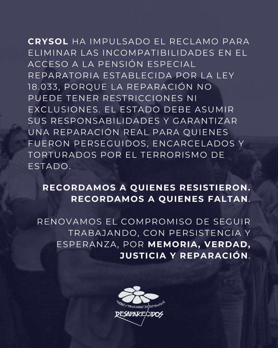 ✊El 14 de marzo recordamos la liberación de los últimos presos y presas políticas de la dictadura. Un día que simboliza la resistencia, la dignidad y la lucha por la libertad.

<a href="/Crysol8/">Crysol</a>