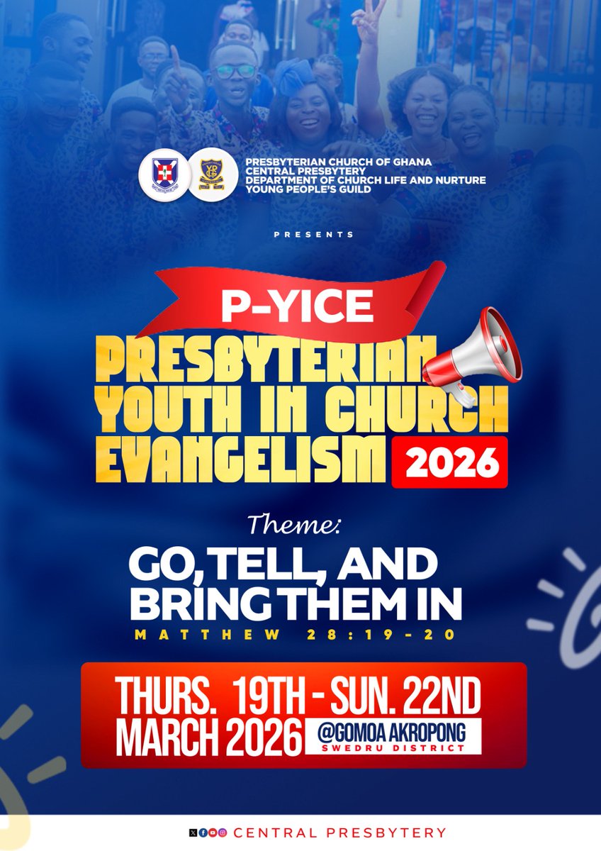 CentralYpg's tweet photo. Join us or lend us your voice at Gomoa Akropong!

#PYICE2026
#BringThemIn
#BuildingOnTheFoundationAlreadyLaidAsYouth
#WeAreCentralYPG 

➖➖➖➖➖➖➖➖➖
𝐂𝐞𝐧𝐭𝐫𝐚𝐥 𝐏𝐫𝐞𝐬𝐛𝐲𝐭𝐞𝐫𝐲 𝐘𝐏𝐆©️𝟐𝟎𝟐𝟔 https://t.co/XAfaznSxMF
