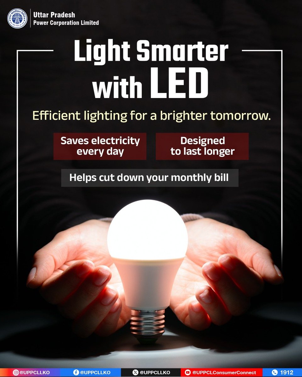 Puvvnlbast's tweet photo. Make the smart lighting choice with #LED bulbs. They use less power, last longer, and help you save money while supporting energy conservation. #UPPCL #SwitchToLED #SaveElectricity https://t.co/tGy4LIZGkF