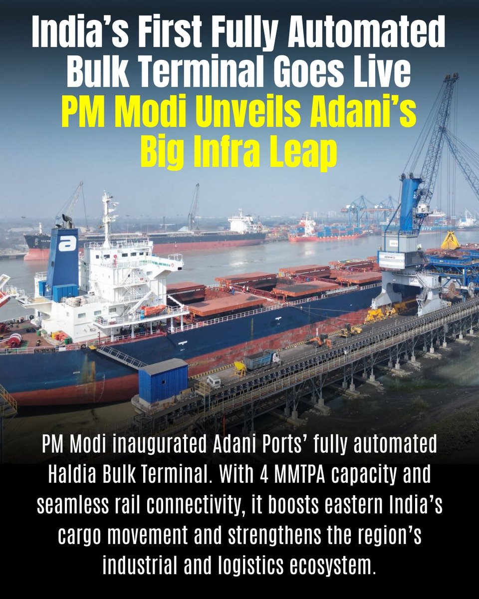na_megh's tweet photo. Projects like the automated Haldia Bulk Terminal show how Adani Ports is expanding modern port infrastructure that can support trade and supply chains. #AdaniPorts https://t.co/ZhLWpNwTZn