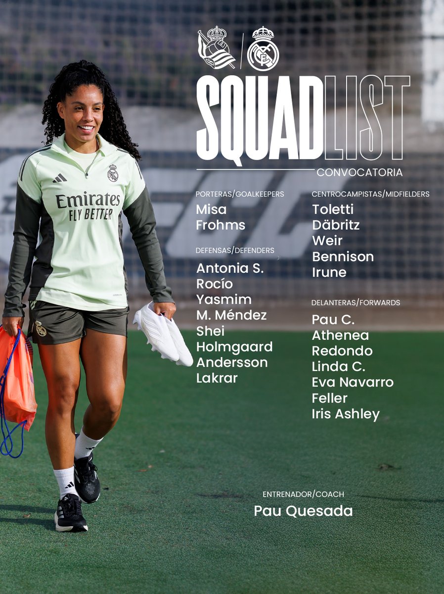 📋 ¡Nuestras convocadas!
✅ Our squad for the match!
🆚 <a href="/RealSociedadFEM/">Real Sociedad Femenino</a>
