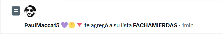 ¿Qué ha pasado, <a href="/Macca15Paul/">PaulMacca15 💜✊🔻</a> ? ¿He sido demasiado sincero? ¿Piensas que agregarme a una lista para que tus amiguitos me bloqueen es luchar por algo? ¿Ves como eres jodidamente ridículo y ni siquiera te das cuenta?
A cascarla, perdedor.