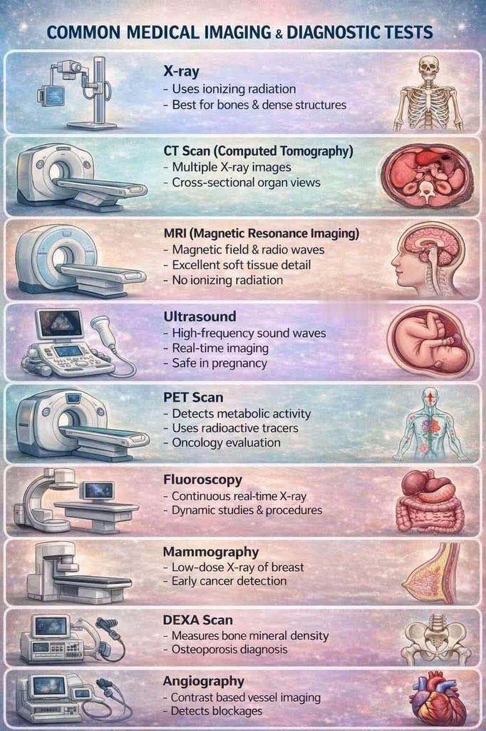 TMedicalpost's tweet photo. Common medical imaging &amp; Diagnostic tests https://t.co/pagPIo8CVD