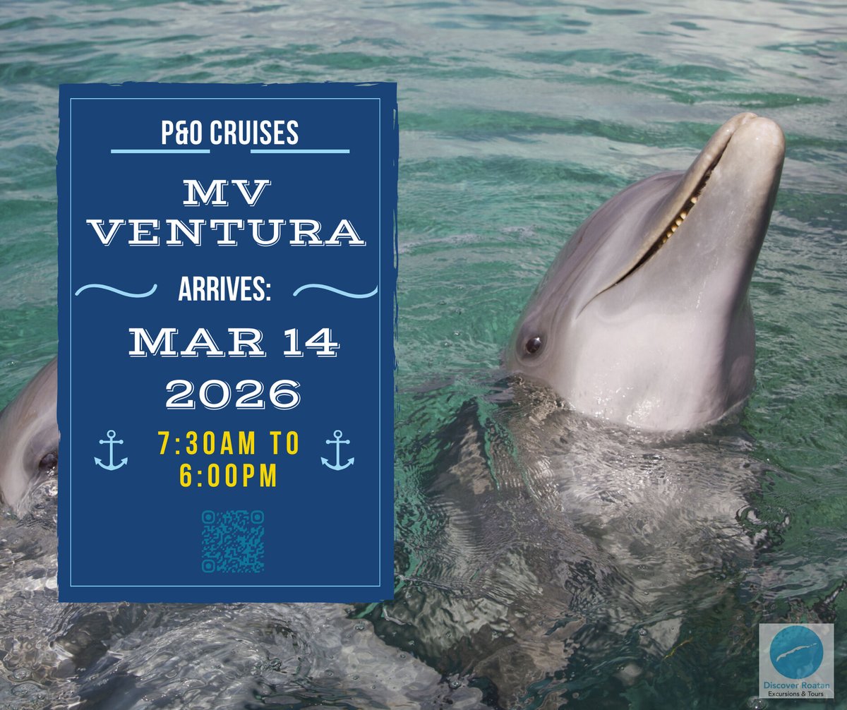 Isla Tropicale (formerly Mahogany Bay) welcomes the MV Ventura today!

🛳 Schedule: March 14, 2026 - 7:30am to 6:00pm (GMT-6)

2026 Port Schedule ➡️  hi.discoverroatan.net/sk8e

#travel #cruise #caribbean #honduras #roatan #pocruises #mvventura  #mahoganybay #islatropicale #discover