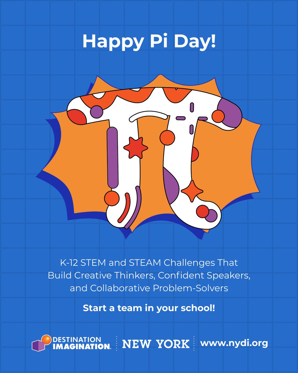 TeamNYDI's tweet photo. 🥧 Happy Pi Day! 

Today we’re celebrating the power of numbers, creativity, and problem-solving. 

#PiDay #DestinationImagination #NYDI #STEMeducation #STEAMlearning #CreativeProblemSolving #StudentInnovation https://t.co/zhgam2WAOb