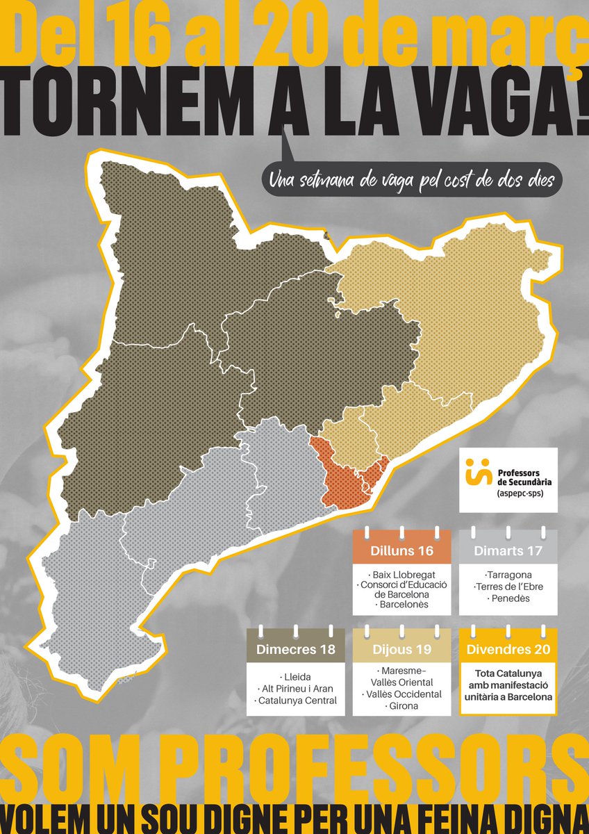 sindicat's tweet photo. 5 dies de vagues contra l'Acord de la Vergonya. La lluita acaba de començar! ✊
#negociaciorealja 
#vagaeducativa https://t.co/fw00zLkru3