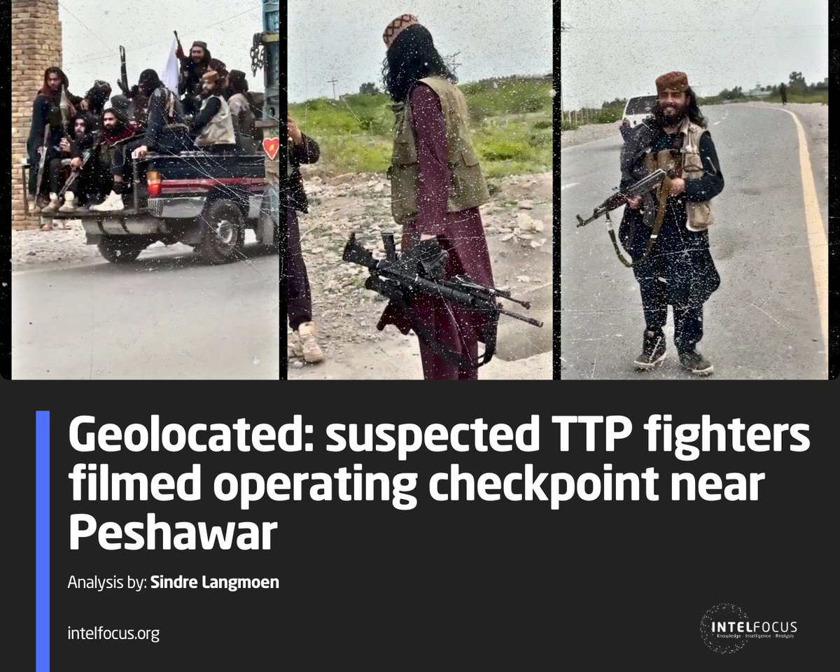 IntelFocusHQ's tweet photo. 🚨 A video circulating online on 10 March 2026 appeared to show armed members of Tehreek-e-Taliban Pakistan (TTP) operating a checkpoint in broad daylight near Peshawar.

Our volunteer investigator, Sindre Langmoen, analysed the footage and geolocated the scene to the intersection of Bara Road and Bara Bypass Road in Khyber District, approximately 15 km southwest of central Peshawar.

The footage shows a group of armed men carrying assault rifles and at least one rocket launcher. A white flag bearing the Shahada, commonly used by Taliban groups, is also visible. The men appear to briefly stop vehicles before leaving the area.

Later the same day, Capital City Police Peshawar released a video from the same location showing armed police officers deployed at the intersection, stating that security measures had been established following the circulation of the footage online.

The incident comes amid rising tensions between Pakistan and Afghanistan, and follows a surge in attacks claimed by the TTP as part of its ongoing “Khyber” operation.

📍 Read the full geolocation analysis and context on our website.

🔗  https://t.co/iUjlsJPkiy