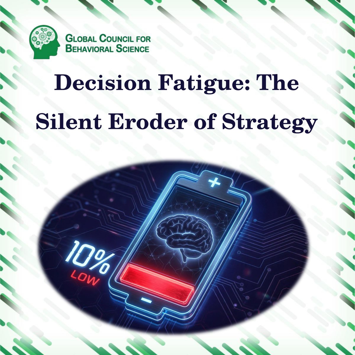 GcbsSocials's tweet image. Decision Fatigue: The Silent Eroder of Strategy.

Finite metabolic resources fuel the brain’s executive functions; every decision, no matter how small, depletes this reserve. 

#DecisionFatigue #ExecutiveFunction #GCBS #BehavioralScience #CognitiveLoad