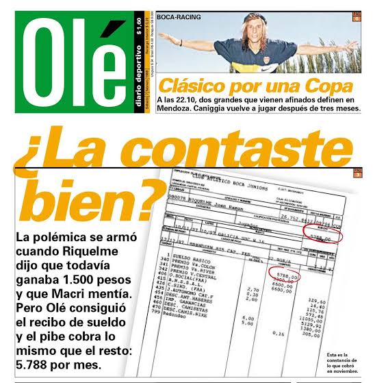 Libernoticia's tweet photo. 🚨Año 1998, Riquelme acusó a Macri de que le pagaba solamente 1500 pesos de sueldo. 

✅Se descubrió descubrió que Riquelme MENTÍA: MACRI le pagaba 5788 pesos https://t.co/9TcFs2MF49