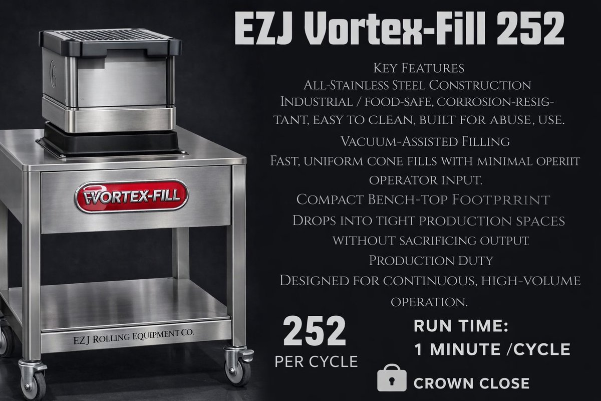 Excited to showcase the VORTEX-FILL 252 at #TPE2026! Ditch Futurola headaches &amp; upgrade to unbreakable, vacuum-assisted pre-roll filling. Trade in for $1K credit! Live demos March 31-Apr 2, LVCC. Preorder now: ezj.buzz #CannabisTech #PreRollsSee you there!
