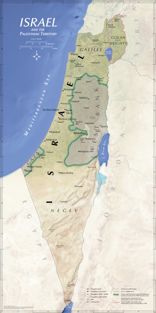 Israel related important boundary demarcations

Blue Line
•Demarcation line between Israel and Lebanon.
•Established by the United Nations in 2000 after Israel withdrew from southern Lebanon.

Green Line
•1949 Armistice Line between Israel and the West Bank (Palestinian