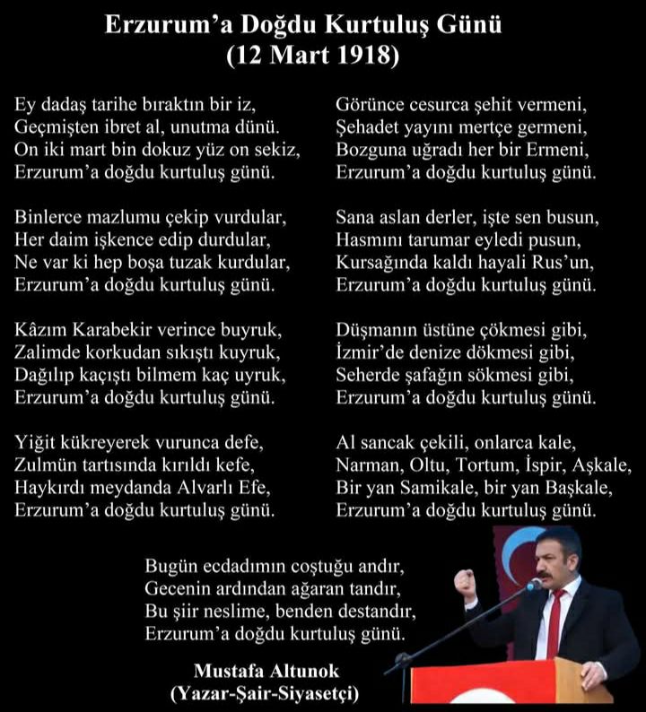 Mustafa Altunok'tan Şiirler

*Erzurum'a Doğdu Kurtuluş Günü*