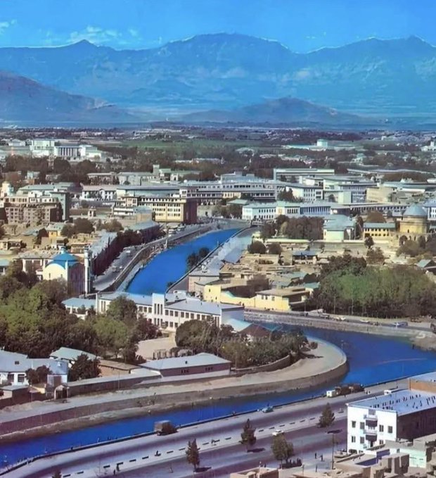 Aerial view of Kabul Afghanistan taken in the 1970s, before the Soviet invasion.