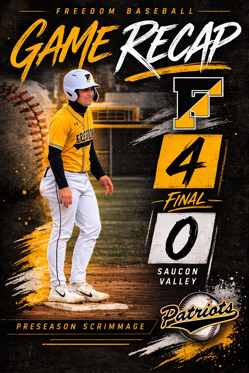 FHSPatriots_BB's tweet photo. Freedom Baseball opens preseason with a 4–0 win over Saucon Valley ⚾️

• Collin Andrews RBI double
• Brian Renshaw 2 hits
• Andras Sarkozy 6 Ks in 3 IP
• Josh Griffith closes with 9 pitches, 3 Ks. 
Next up: Abington Heights Monday.
#FreedomPates #EPCBaseball https://t.co/jGtEu4i9r3