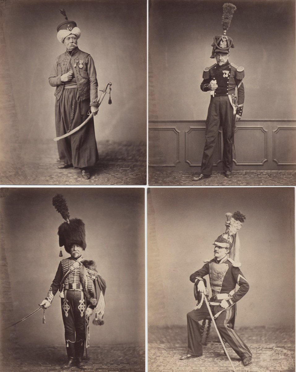 Photographs of veterans of Napoleon's army wearing their original uniforms and insignia, taken in 1858, 37 years after the emperor's death in 1821, when these old soldiers were well into their 70s and 80s.